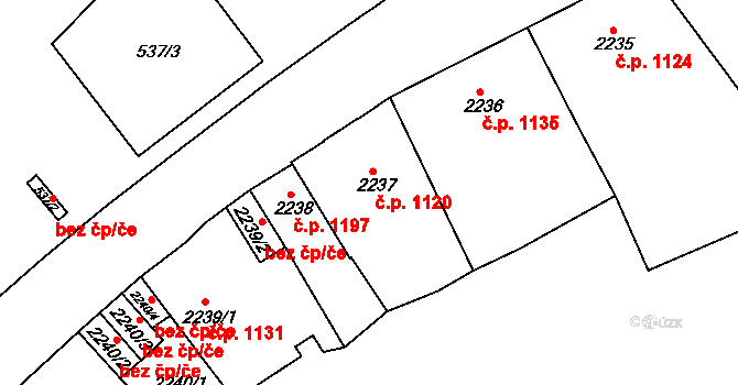 Teplice 1120 na parcele st. 2237 v KÚ Teplice, Katastrální mapa