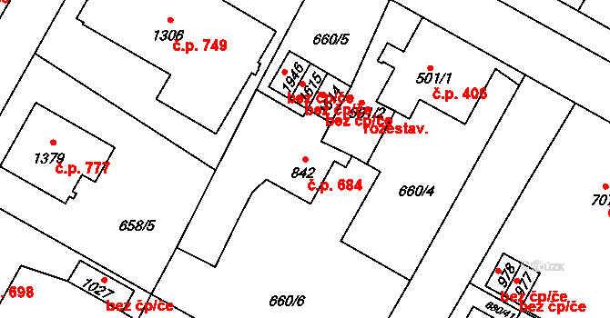 Hostinné 684 na parcele st. 842 v KÚ Hostinné, Katastrální mapa