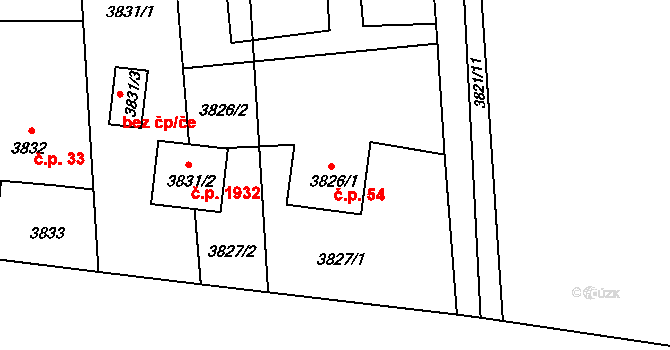 Šenov 54 na parcele st. 3826/1 v KÚ Šenov u Ostravy, Katastrální mapa