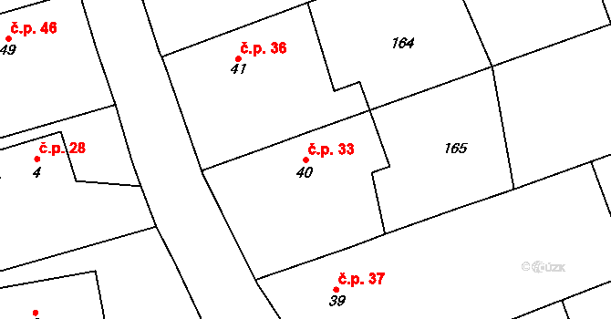 Karlova Ves 33 na parcele st. 40 v KÚ Karlova Ves, Katastrální mapa