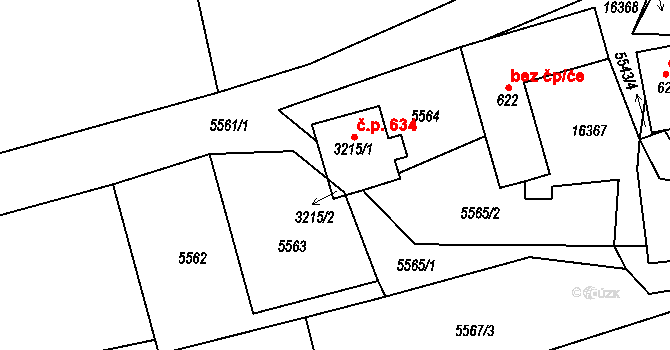 Huslenky 634 na parcele st. 3215/1 v KÚ Huslenky, Katastrální mapa