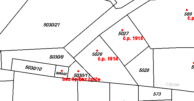 Smíchov 1914, Praha na parcele st. 5026 v KÚ Smíchov, Katastrální mapa