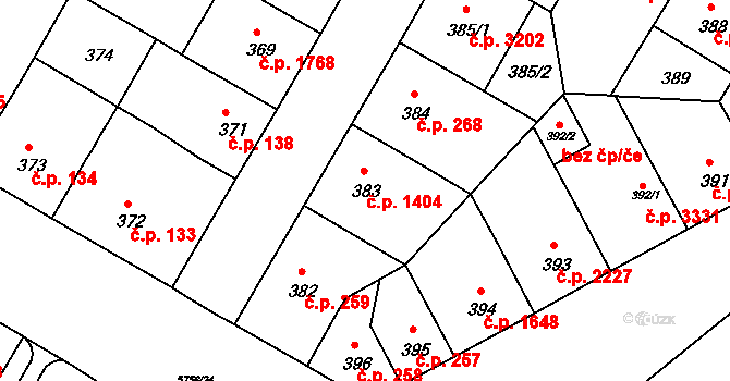 Záběhlice 1404, Praha na parcele st. 383 v KÚ Záběhlice, Katastrální mapa