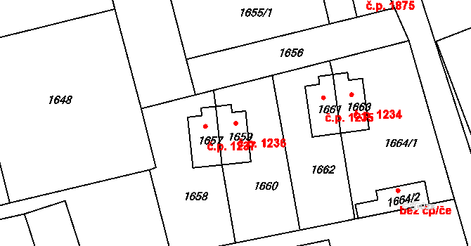 Jirkov 1236 na parcele st. 1659 v KÚ Jirkov, Katastrální mapa