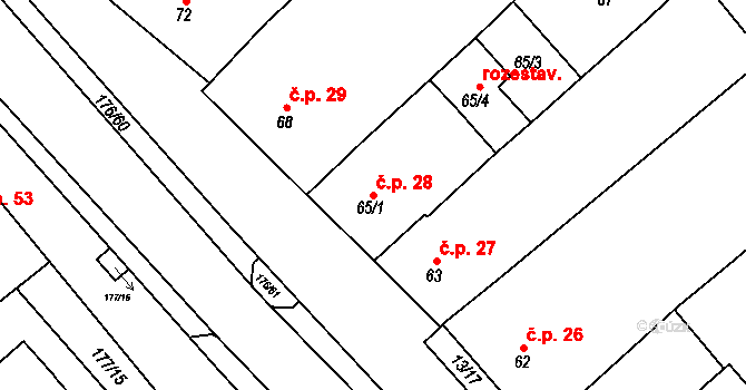 Nosislav 28 na parcele st. 65/1 v KÚ Nosislav, Katastrální mapa