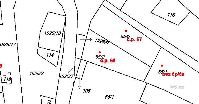 Lukov 60, Úštěk na parcele st. 55/2 v KÚ Lukov u Úštěku, Katastrální mapa