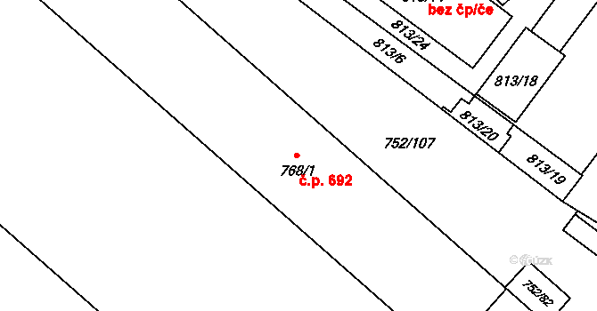 Předměstí 692, Opava na parcele st. 768/1 v KÚ Opava-Předměstí, Katastrální mapa