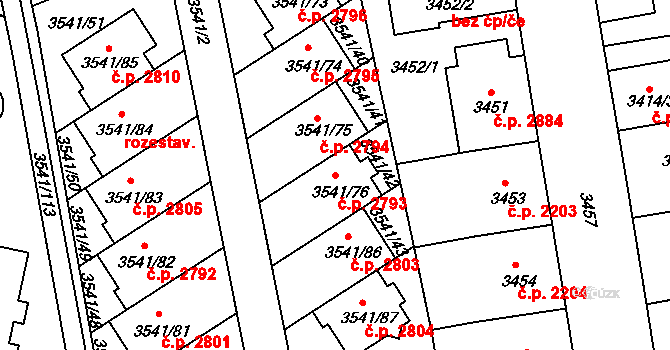 Žižkov 2793, Praha 4 na parcele st. 3541/76 v KÚ Žižkov, Katastrální mapa