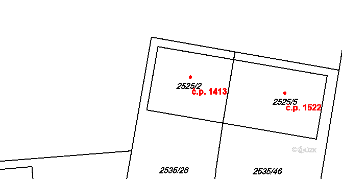 Hostivař 1413, Praha na parcele st. 2525/2 v KÚ Hostivař, Katastrální mapa