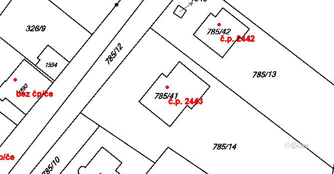 Rožnov pod Radhoštěm 2443 na parcele st. 785/41 v KÚ Tylovice, Katastrální mapa