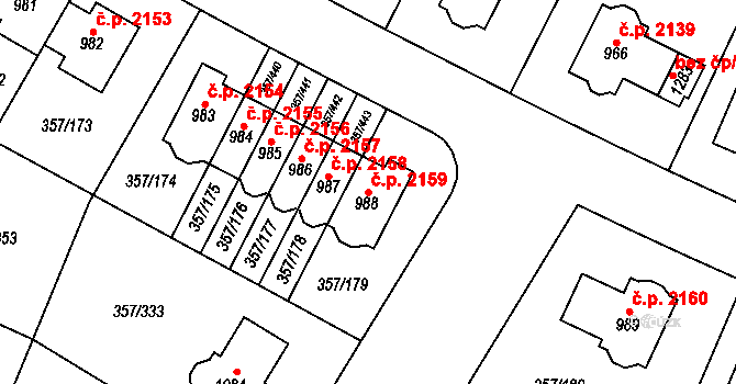 Hostivice 2159 na parcele st. 988 v KÚ Litovice, Katastrální mapa