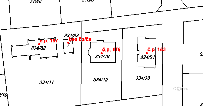 Malesice 176, Plzeň na parcele st. 334/79 v KÚ Malesice, Katastrální mapa