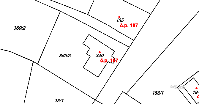 Bašť 187 na parcele st. 340 v KÚ Bašť, Katastrální mapa