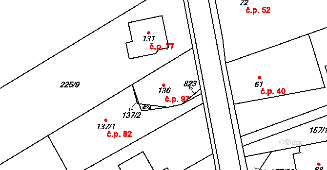 Spojil 97 na parcele st. 136 v KÚ Spojil, Katastrální mapa