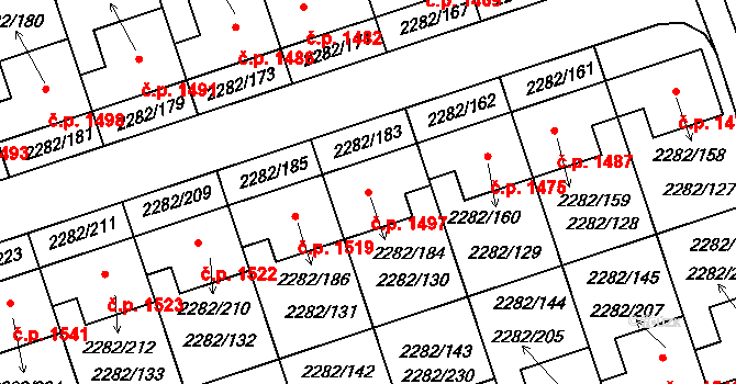 Hořovice 1497 na parcele st. 2282/184 v KÚ Hořovice, Katastrální mapa