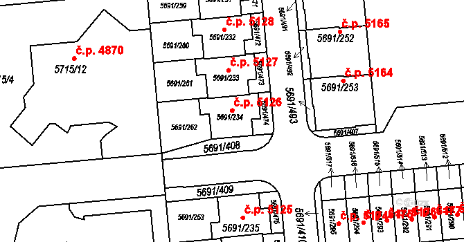 Jihlava 5126 na parcele st. 5691/234 v KÚ Jihlava, Katastrální mapa