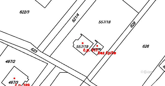 Nová Bělá 517, Ostrava na parcele st. 557/19 v KÚ Nová Bělá, Katastrální mapa