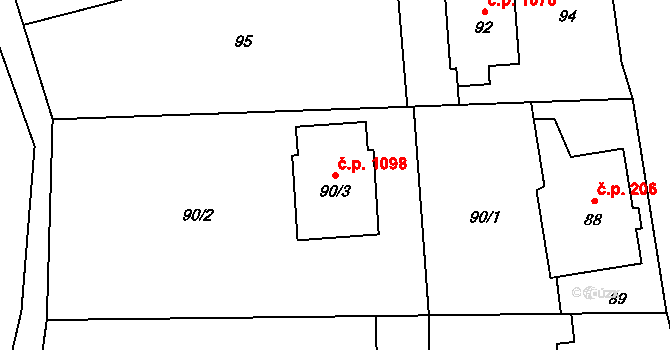 Stonava 1098 na parcele st. 90/3 v KÚ Stonava, Katastrální mapa