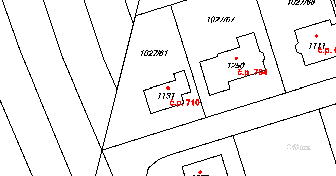 Prštné 710, Zlín na parcele st. 1131 v KÚ Prštné, Katastrální mapa