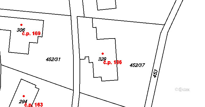 Vonoklasy 186 na parcele st. 329 v KÚ Vonoklasy, Katastrální mapa