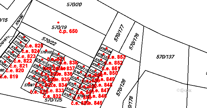 Vyškov-Předměstí 852, Vyškov na parcele st. 570/123 v KÚ Vyškov, Katastrální mapa
