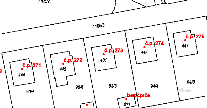 Čechtice 273 na parcele st. 431 v KÚ Čechtice, Katastrální mapa