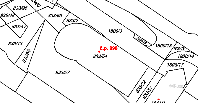 Kosmonosy 998 na parcele st. 833/54 v KÚ Kosmonosy, Katastrální mapa