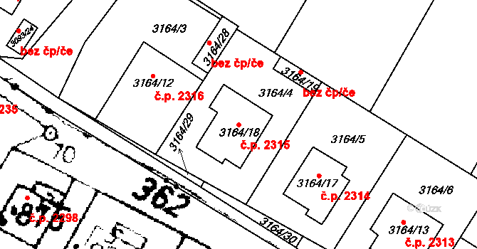 Podlusky 2315, Roudnice nad Labem na parcele st. 3164/18 v KÚ Roudnice nad Labem, Katastrální mapa