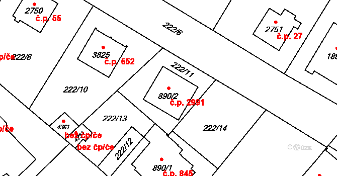 Zábřeh 2991, Ostrava na parcele st. 890/2 v KÚ Zábřeh nad Odrou, Katastrální mapa