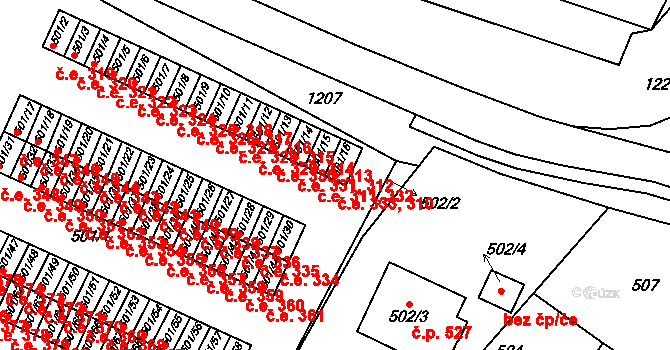 Bystřice nad Pernštejnem 310 na parcele st. 501/16 v KÚ Bystřice nad Pernštejnem, Katastrální mapa