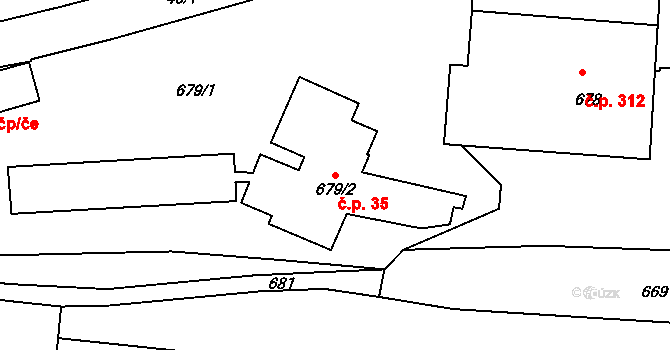 Dolní Chřibská 35, Chřibská na parcele st. 679/2 v KÚ Dolní Chřibská, Katastrální mapa