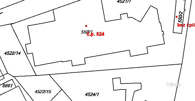 Vizovice 524 na parcele st. 550/1 v KÚ Vizovice, Katastrální mapa