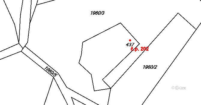 Trnava 202 na parcele st. 437 v KÚ Trnava u Zlína, Katastrální mapa