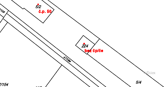 Bohušovice nad Ohří 41102738 na parcele st. 224 v KÚ Hrdly, Katastrální mapa