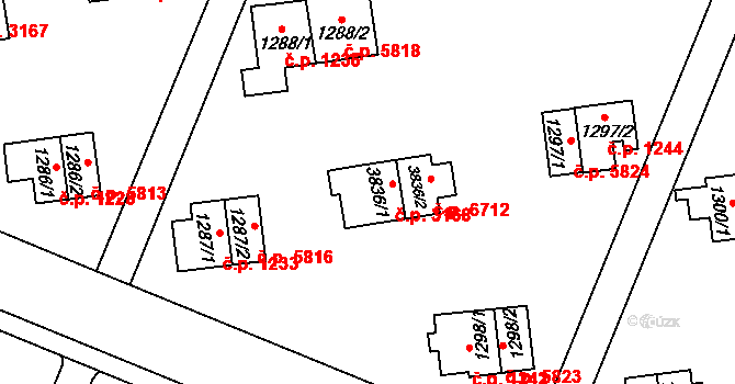 Zlín 3168 na parcele st. 3836/1 v KÚ Zlín, Katastrální mapa