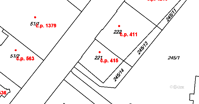 Předměstí 415, Opava na parcele st. 221 v KÚ Opava-Předměstí, Katastrální mapa