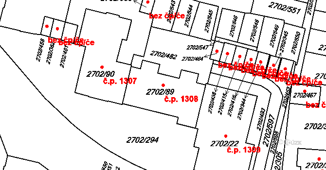 Předměstí 1308, Opava na parcele st. 2702/89 v KÚ Opava-Předměstí, Katastrální mapa
