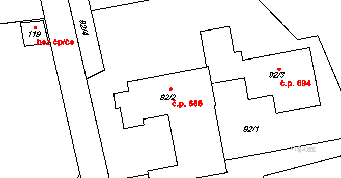 Bolatice 655 na parcele st. 92/2 v KÚ Bolatice, Katastrální mapa
