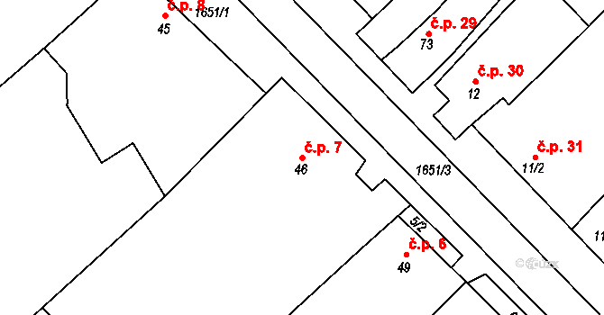 Hostěrádky-Rešov 7 na parcele st. 46 v KÚ Hostěrádky, Katastrální mapa