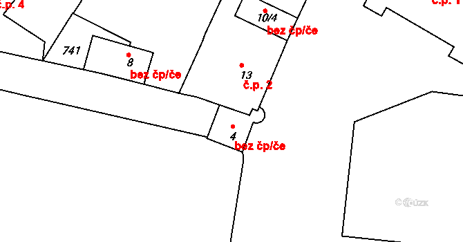 Třebíč 49035738 na parcele st. 4 v KÚ Podklášteří, Katastrální mapa