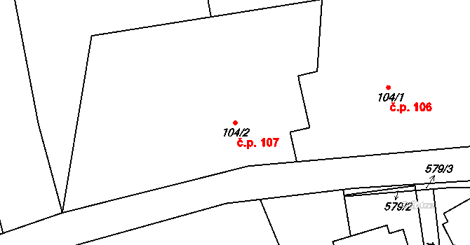 Zábědov 107, Nový Bydžov na parcele st. 104/2 v KÚ Zábědov, Katastrální mapa
