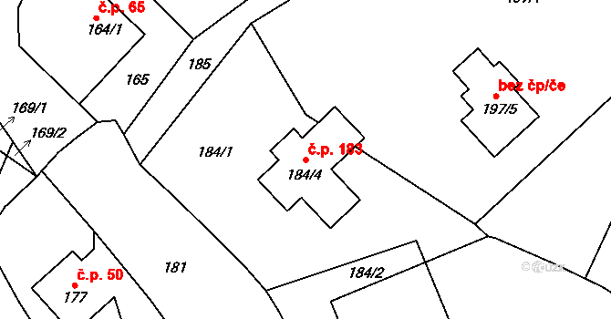 Kvaň 183, Zaječov na parcele st. 184/4 v KÚ Kvaň, Katastrální mapa