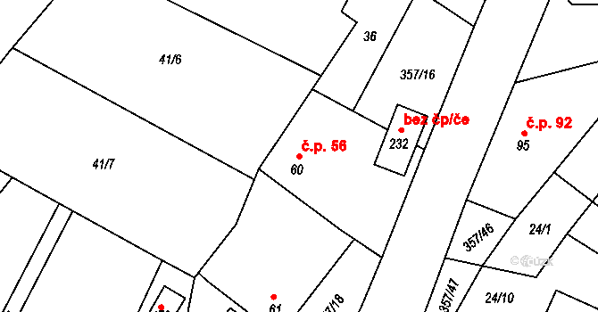 Řestoky 56 na parcele st. 60 v KÚ Řestoky, Katastrální mapa