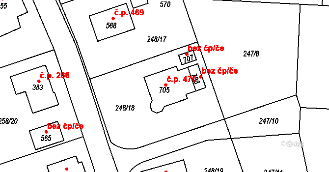 Vysoká nad Labem 470 na parcele st. 705 v KÚ Vysoká nad Labem, Katastrální mapa