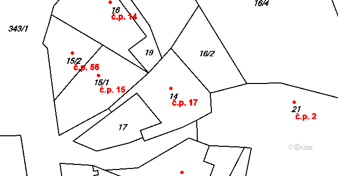 Jestřebí 17 na parcele st. 14 v KÚ Jestřebí nad Metují, Katastrální mapa