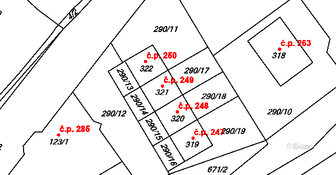 Teplice nad Metují 249 na parcele st. 321 v KÚ Teplice nad Metují, Katastrální mapa