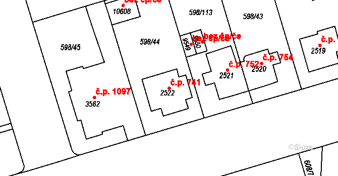 Bílé Předměstí 741, Pardubice na parcele st. 2522 v KÚ Pardubice, Katastrální mapa