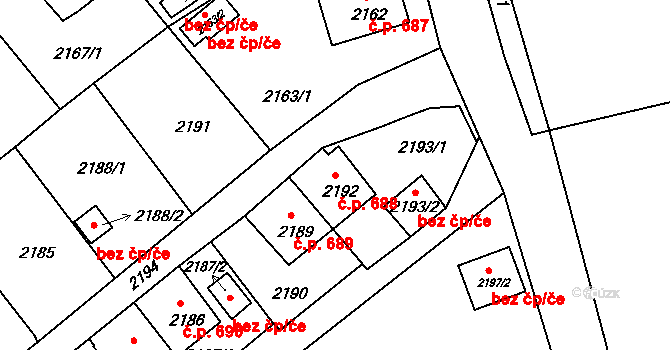 Štramberk 688 na parcele st. 2192 v KÚ Štramberk, Katastrální mapa