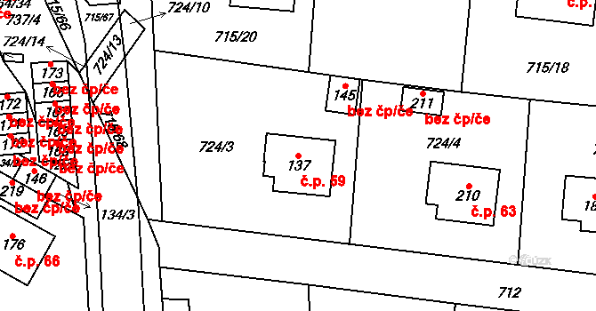Vystrkov 59 na parcele st. 137 v KÚ Vystrkov u Humpolce, Katastrální mapa