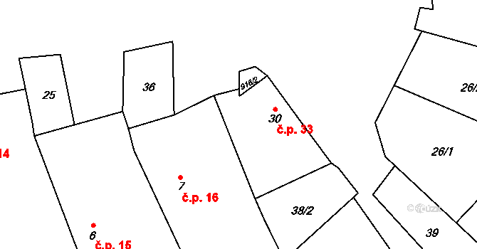 Horní Vilímeč 33, Počátky na parcele st. 30 v KÚ Horní Vilímeč, Katastrální mapa